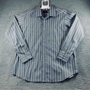 IKE Behar Dress Shirt Men Long Sleeve Button Up Cotton Stripe Gray Size 17 34/35